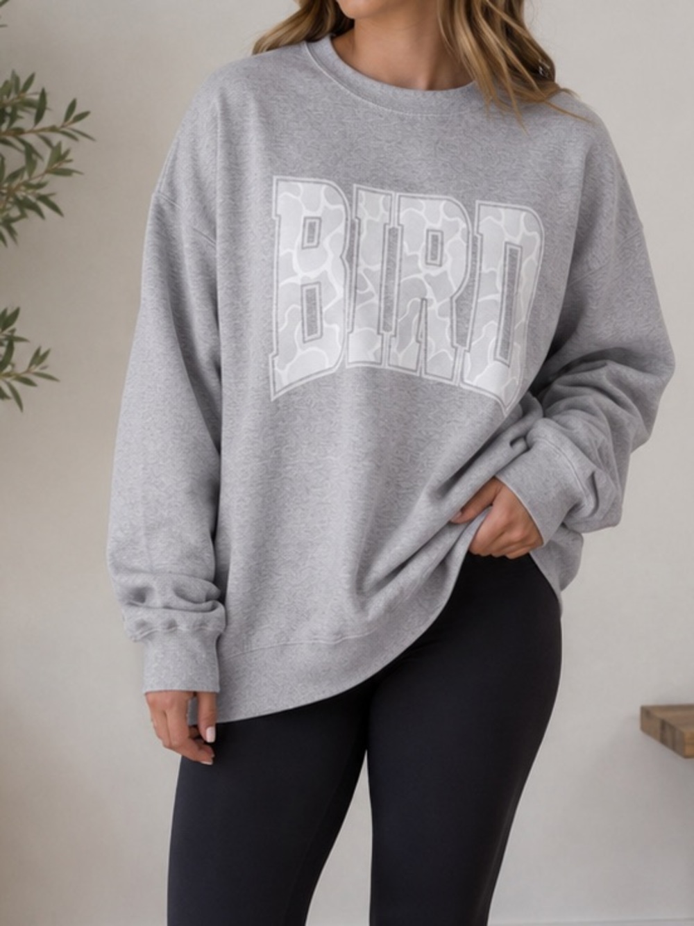 Gray 'BIRD' Graphic Crewneck Sweatshirt - Women
